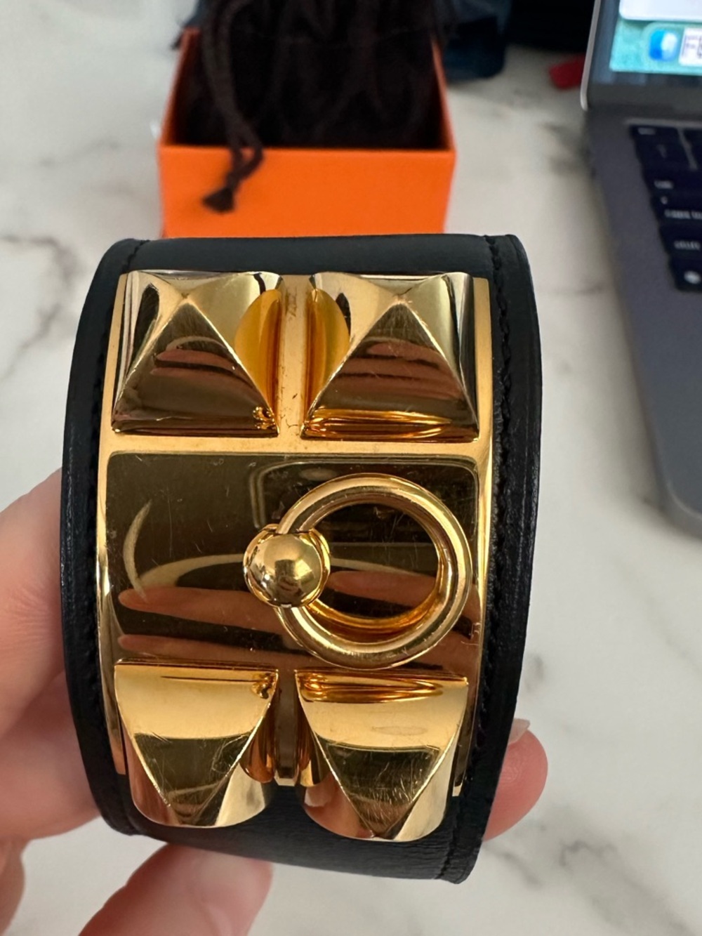 Hermès Collier de Chien Gold & Black Leather Bracelet - Picture 6 of 16